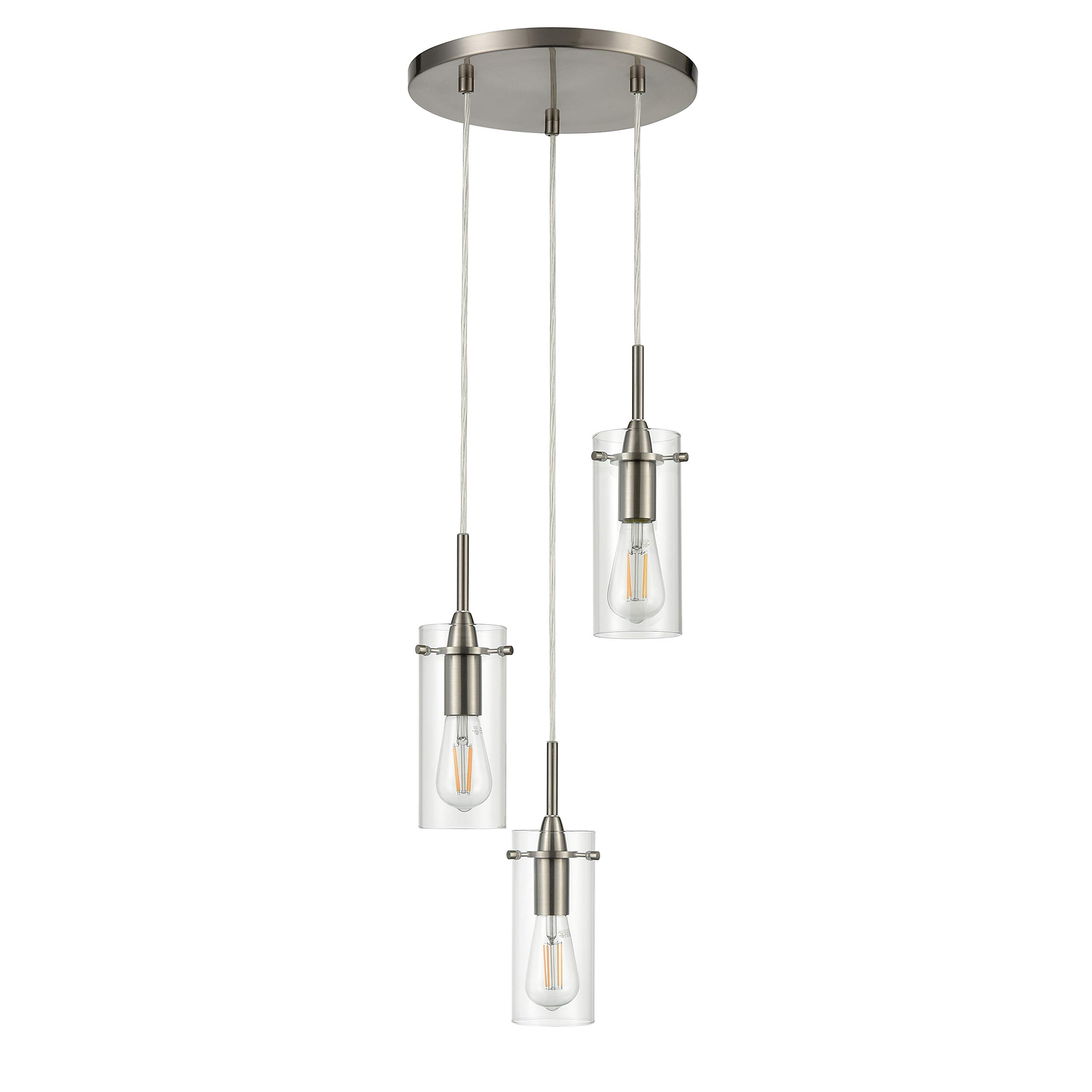 Linea di Liara Effimero 3-Light Cluster Pendant Lights Stairwell Lighting Small Chandelier Brushed Nickel Modern Chandelier Light Fixture Foyer Chandeliers Entryway High Ceiling Staircase Lights