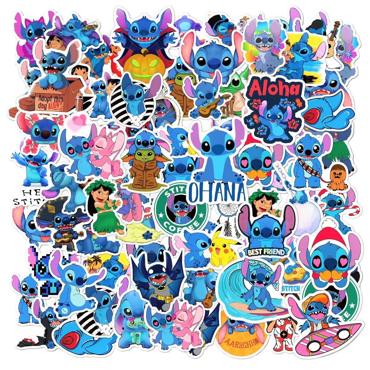 Stitch Caroon Stickers(100pcs) Waterproof Vinyl for Waterbottle Laptop Luggage Car Motorcycle Bicycle Fridge DIY Styling Vinyl Home