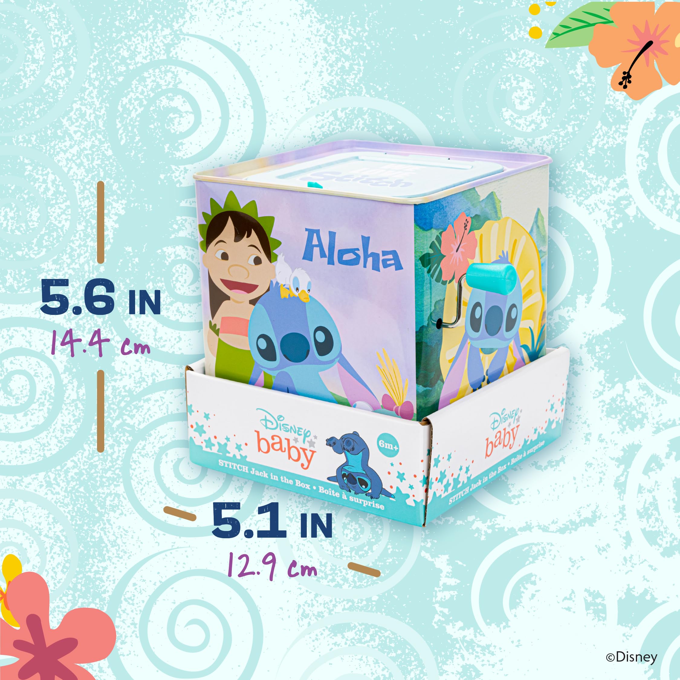 KIDS PREFERRED Disney Baby Lilo and Stitch Classic Jack in The Box Musical Toys for Babies and Toddlers, Pop Goes Stitch from A Colorful Box, 5 Inches