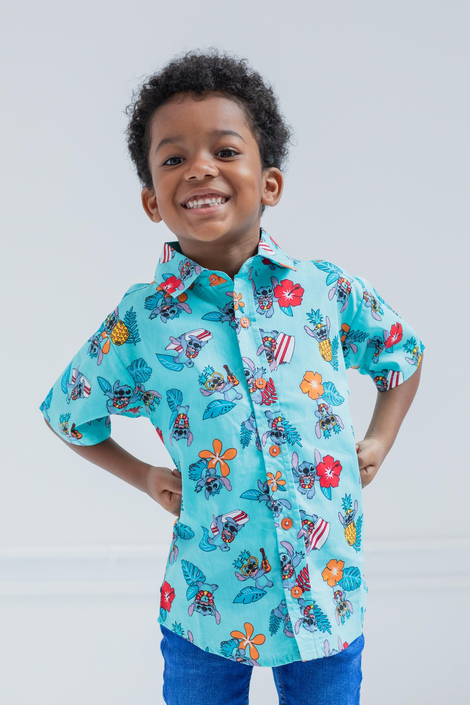 Disney Lilo & Stitch Toddler Boys Hawaiian Button Down Dress Shirt 4T