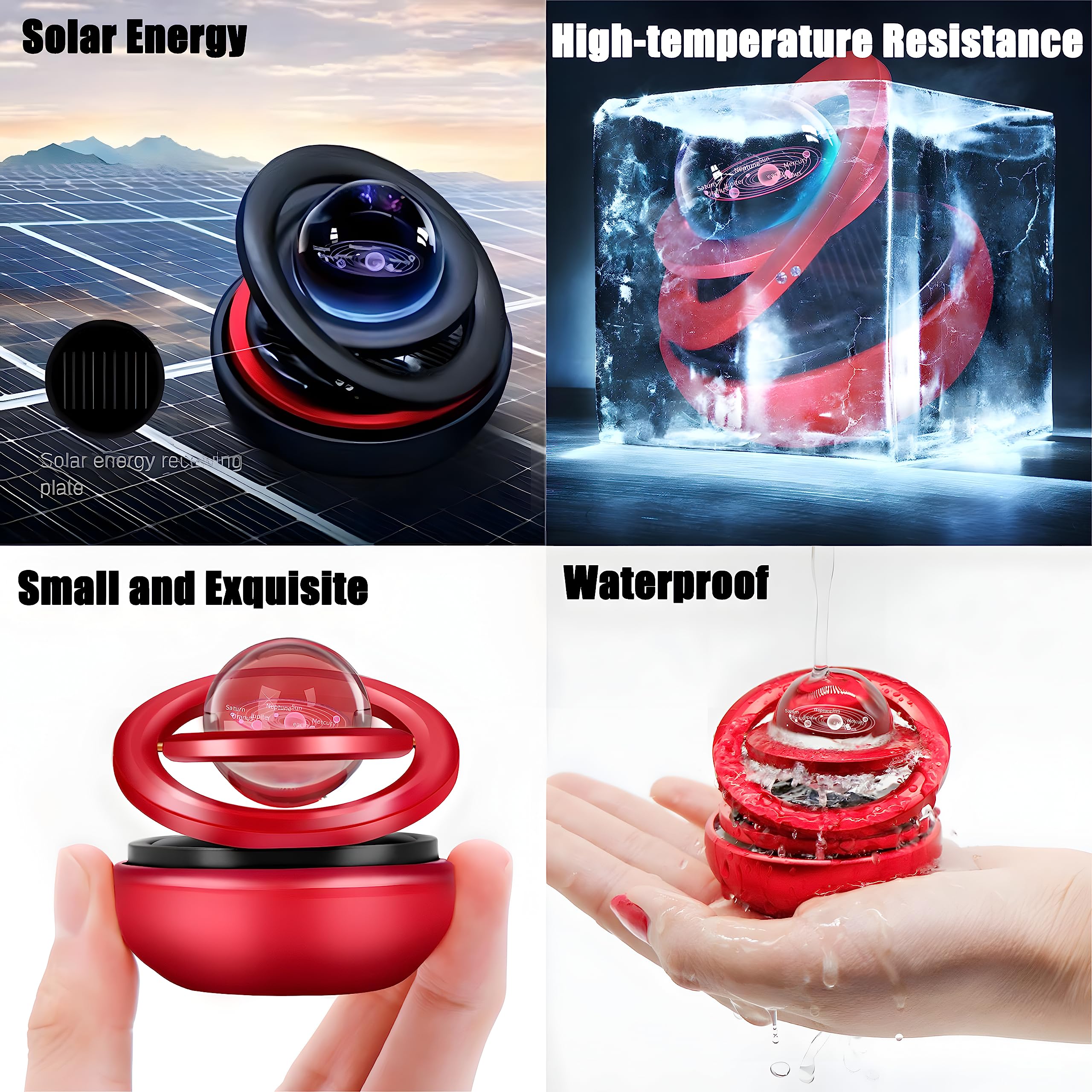 Bontand Interstellar Crystal Ball Car Air Freshener Solar Energy Double Ring Rotating Fragrance Gift Car Perfume Decoration (Silver)