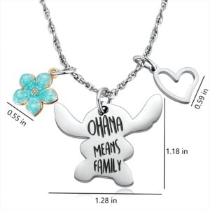 To My Young Daughter Stitch Gift Ohana Means Family Necklace&Message Card for Little Lilo Stitch Lover Daughter from Mom Dad, Stitch Jewelry Birthday Graduation Christmas Gifts for Teen Girls