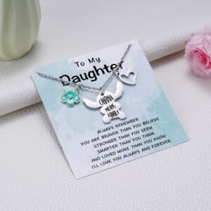 To My Young Daughter Stitch Gift Ohana Means Family Necklace&Message Card for Little Lilo Stitch Lover Daughter from Mom Dad, Stitch Jewelry Birthday Graduation Christmas Gifts for Teen Girls