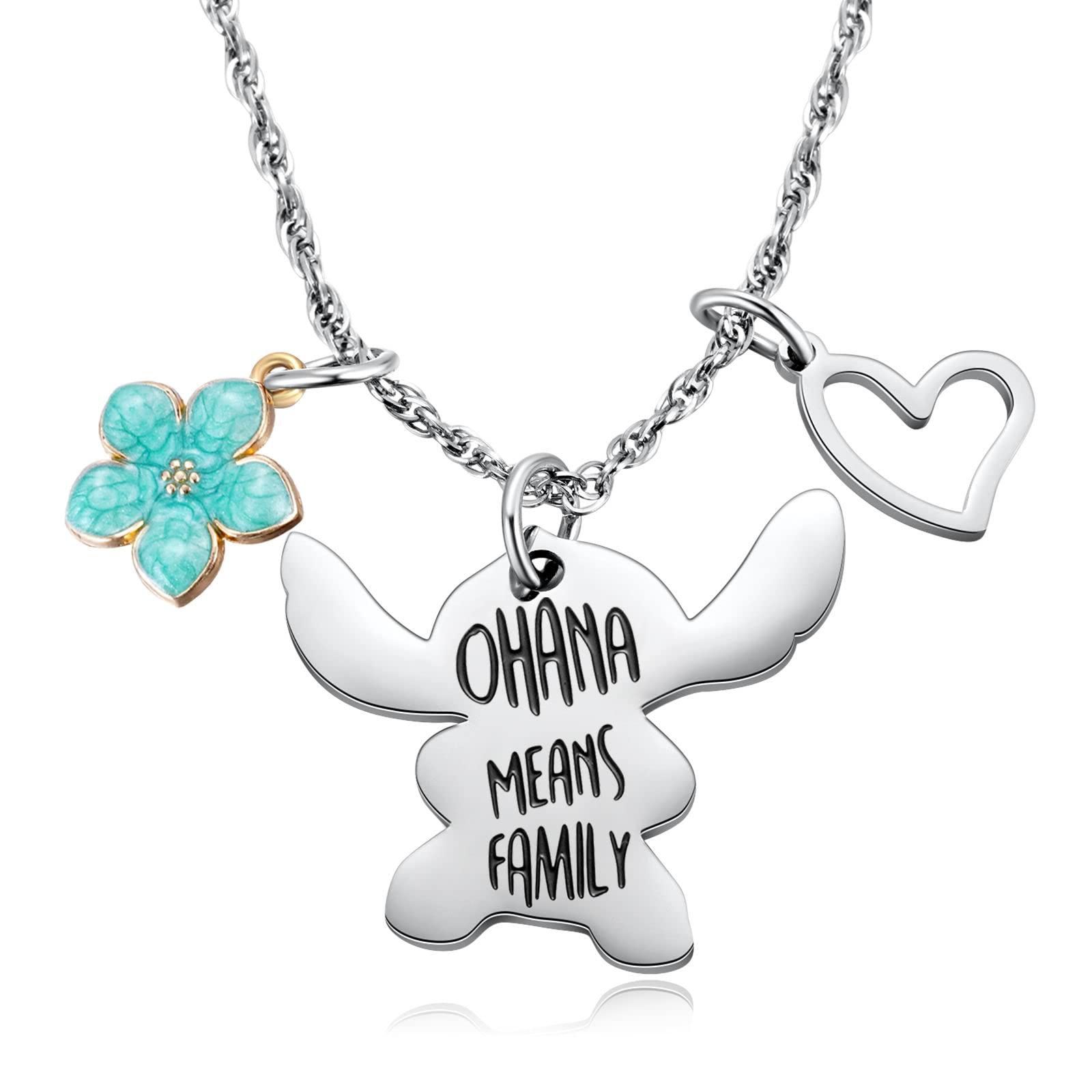 To My Young Daughter Stitch Gift Ohana Means Family Necklace&Message Card for Little Lilo Stitch Lover Daughter from Mom Dad, Stitch Jewelry Birthday Graduation Christmas Gifts for Teen Girls