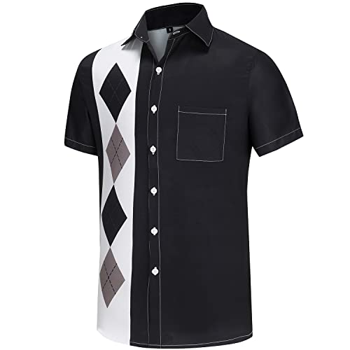 KYKU Mens Retro Bowling Shirts Hawaii Button Up Shirt 1950s Vintage Gifts Tee