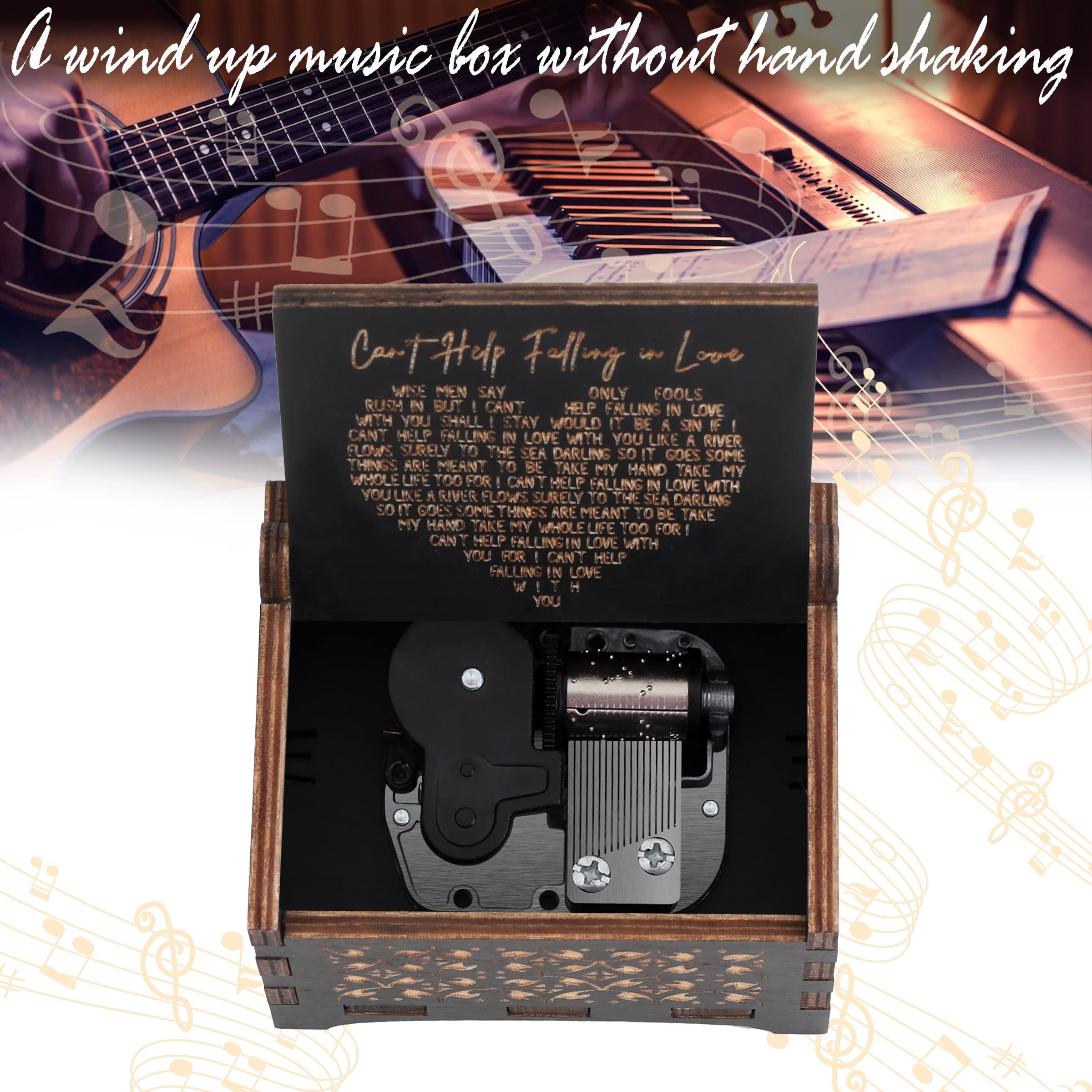 BAOSIWA Can't Help Falling in Love Music Box, Large Size Engraved Wooden Music Box Romantic Gifts for Girlfriend Boyfriend Her Him Wife Husband Anniversary Birthday