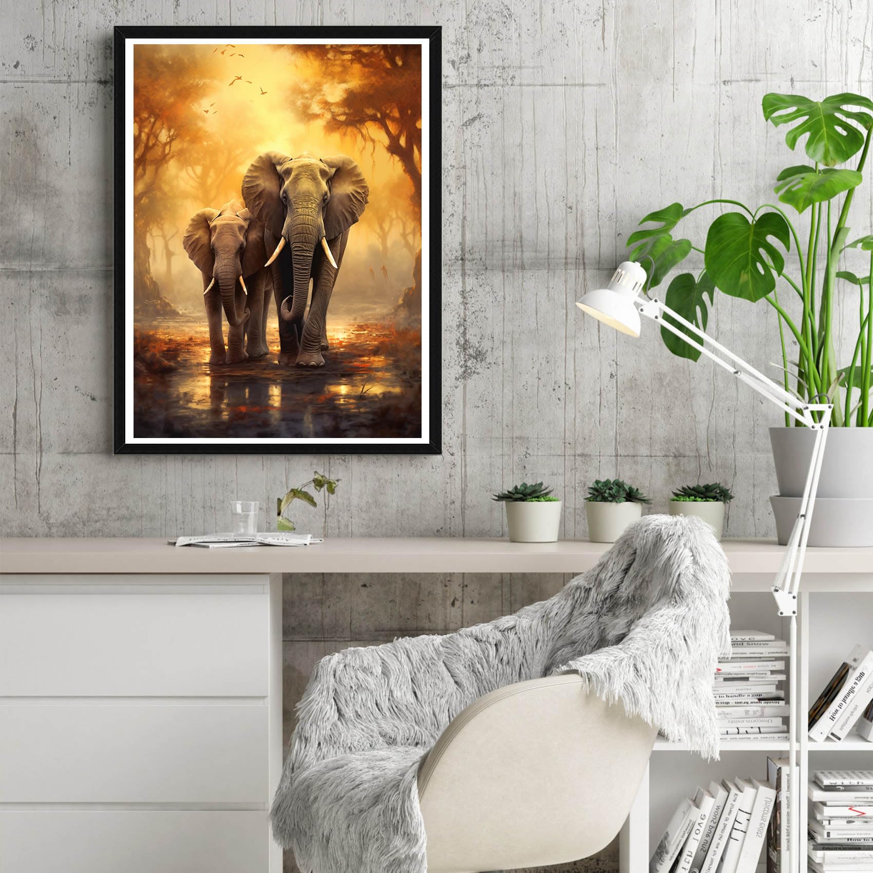 Reofrey DIY Diamond Art Painting Kits for Adults Elephant, Diamond Art Animal Full Drill Round Rhinestone Diamond Art Painting Accessories, Cross Stitch Embroidery for Crafts (30x40 cm/ 12x16 inch)