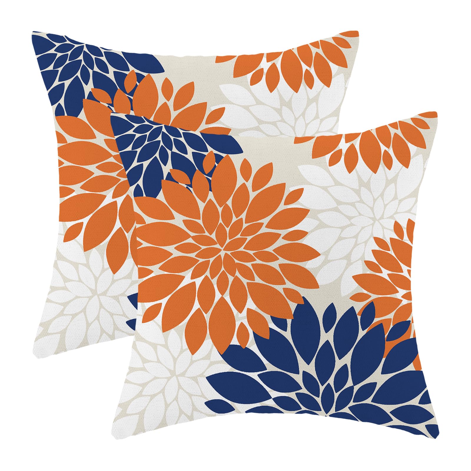 Fall Decor Pillow Covers 18x18 Inch Set of 2 Burnt Orange Navy Blue White Dahlia Floral Decor Throw Pillows Modern Geometry Flower Outdoor Decorative Cushion Cases for Sofa Couch Bed Decoration