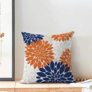 Fall Decor Pillow Covers 18x18 Inch Set of 2 Burnt Orange Navy Blue White Dahlia Floral Decor Throw Pillows Modern Geometry Flower Outdoor Decorative Cushion Cases for Sofa Couch Bed Decoration