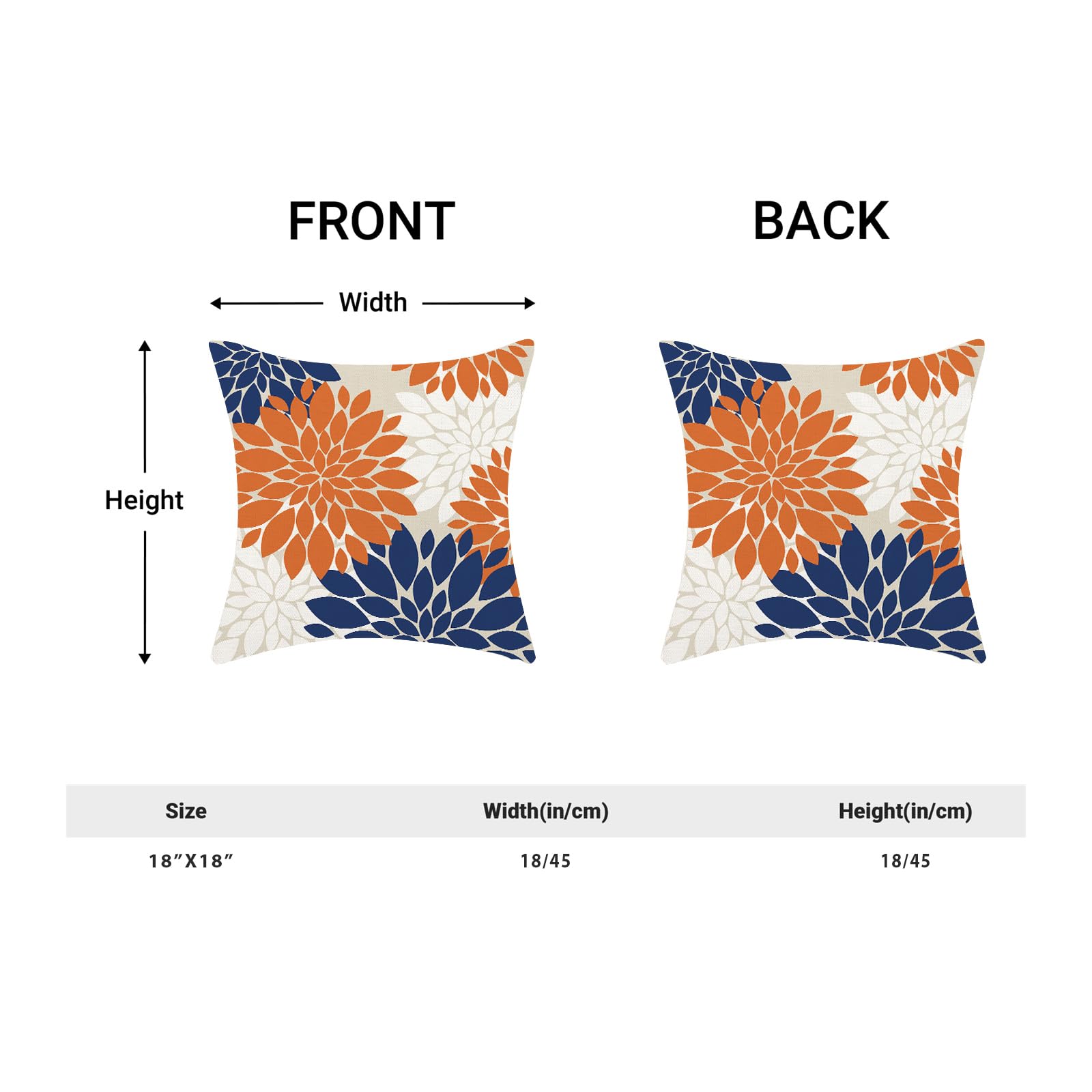 Fall Decor Pillow Covers 18x18 Inch Set of 2 Burnt Orange Navy Blue White Dahlia Floral Decor Throw Pillows Modern Geometry Flower Outdoor Decorative Cushion Cases for Sofa Couch Bed Decoration