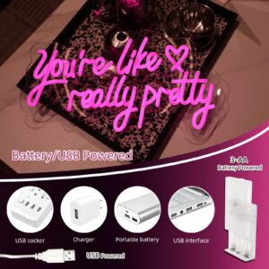 You Are Like Really Pretty Neon Signs, Battery or USB Powered Pink Led Neon Light for Wall Decor, Engagement, Party, Bedroom, Bar, Home Decor