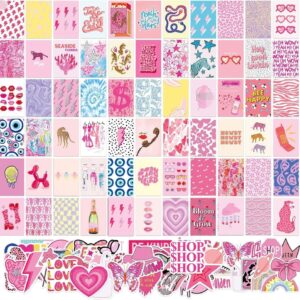 YZEASYPINK 120 Pcs Preppy Wall Collage Kit Aesthetic Pictures,Trendy Pink Photo Collage Kit,Preppy Room Decor Aesthetic,Preppy Things for Teen Girls,Cute Posters for posters for room aesthetic