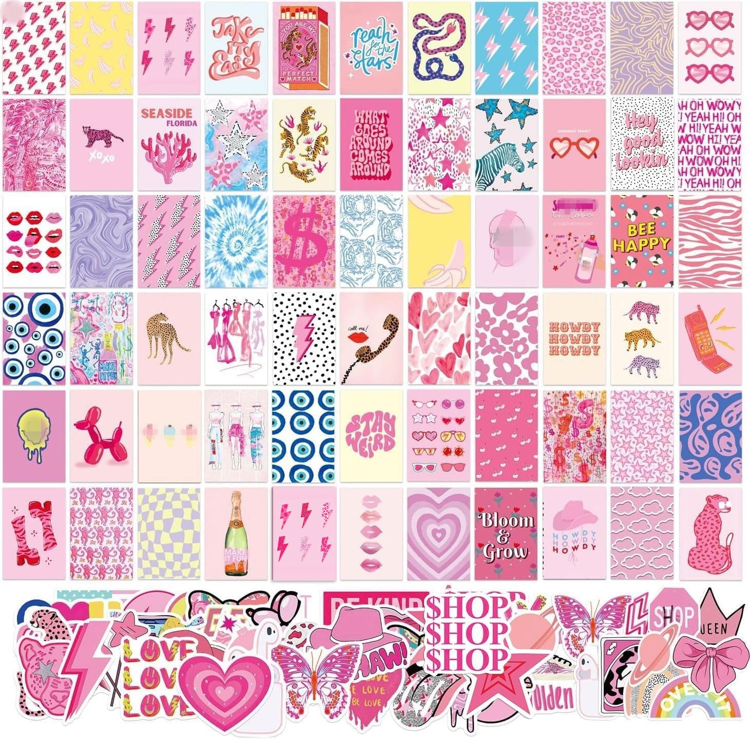 YZEASYPINK 120 Pcs Preppy Wall Collage Kit Aesthetic Pictures,Trendy Pink Photo Collage Kit,Preppy Room Decor Aesthetic,Preppy Things for Teen Girls,Cute Posters for posters for room aesthetic