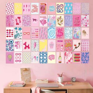 YZEASYPINK 120 Pcs Preppy Wall Collage Kit Aesthetic Pictures,Trendy Pink Photo Collage Kit,Preppy Room Decor Aesthetic,Preppy Things for Teen Girls,Cute Posters for posters for room aesthetic