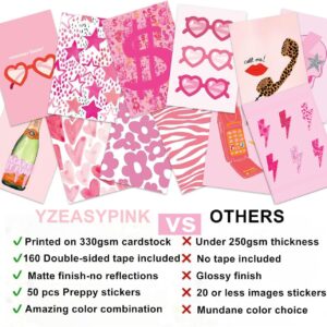 YZEASYPINK 120 Pcs Preppy Wall Collage Kit Aesthetic Pictures,Trendy Pink Photo Collage Kit,Preppy Room Decor Aesthetic,Preppy Things for Teen Girls,Cute Posters for posters for room aesthetic