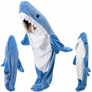 koveyzao shark blanket onesie for adults, wearable shark blanket hoodie, cozy flannel sleeping bag, cute and funny one-piece pajamas, one size fits all, creative gifts for her/him