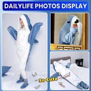 KoveYzao Shark Blanket Onesie for Adults, Wearable Shark Blanket Hoodie, Cozy Flannel Sleeping Bag, Cute and Funny One-piece Pajamas, One Size Fits All, Creative Gifts for Her/Him