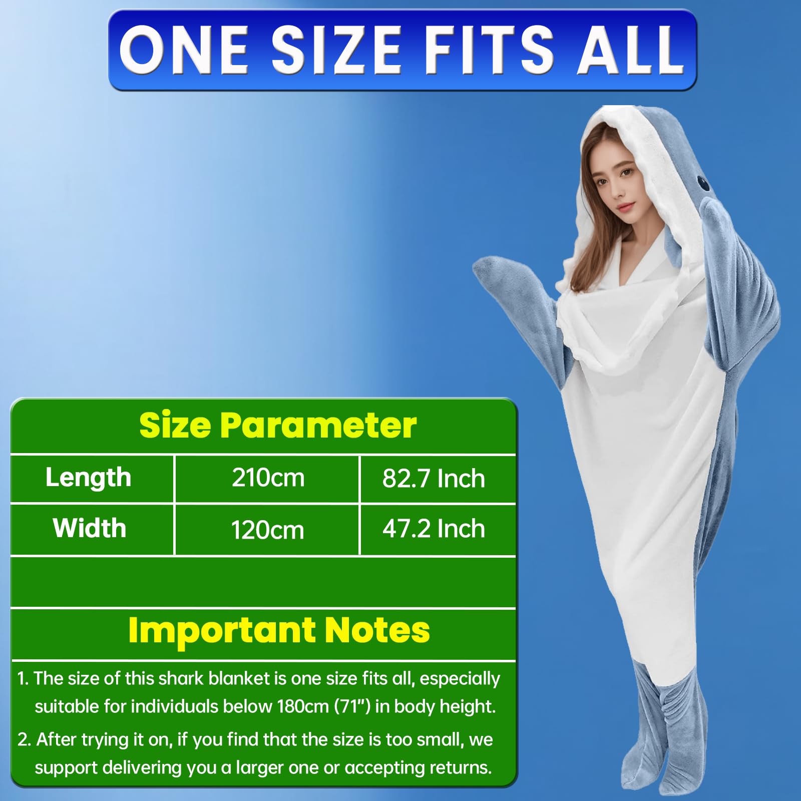 KoveYzao Shark Blanket Onesie for Adults, Wearable Shark Blanket Hoodie, Cozy Flannel Sleeping Bag, Cute and Funny One-piece Pajamas, One Size Fits All, Creative Gifts for Her/Him
