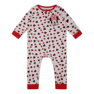 Disney Minnie Mouse Girls’ 2 Pack Long Sleeve Bodysuit Coverall for Newborn and Infant – Red/White