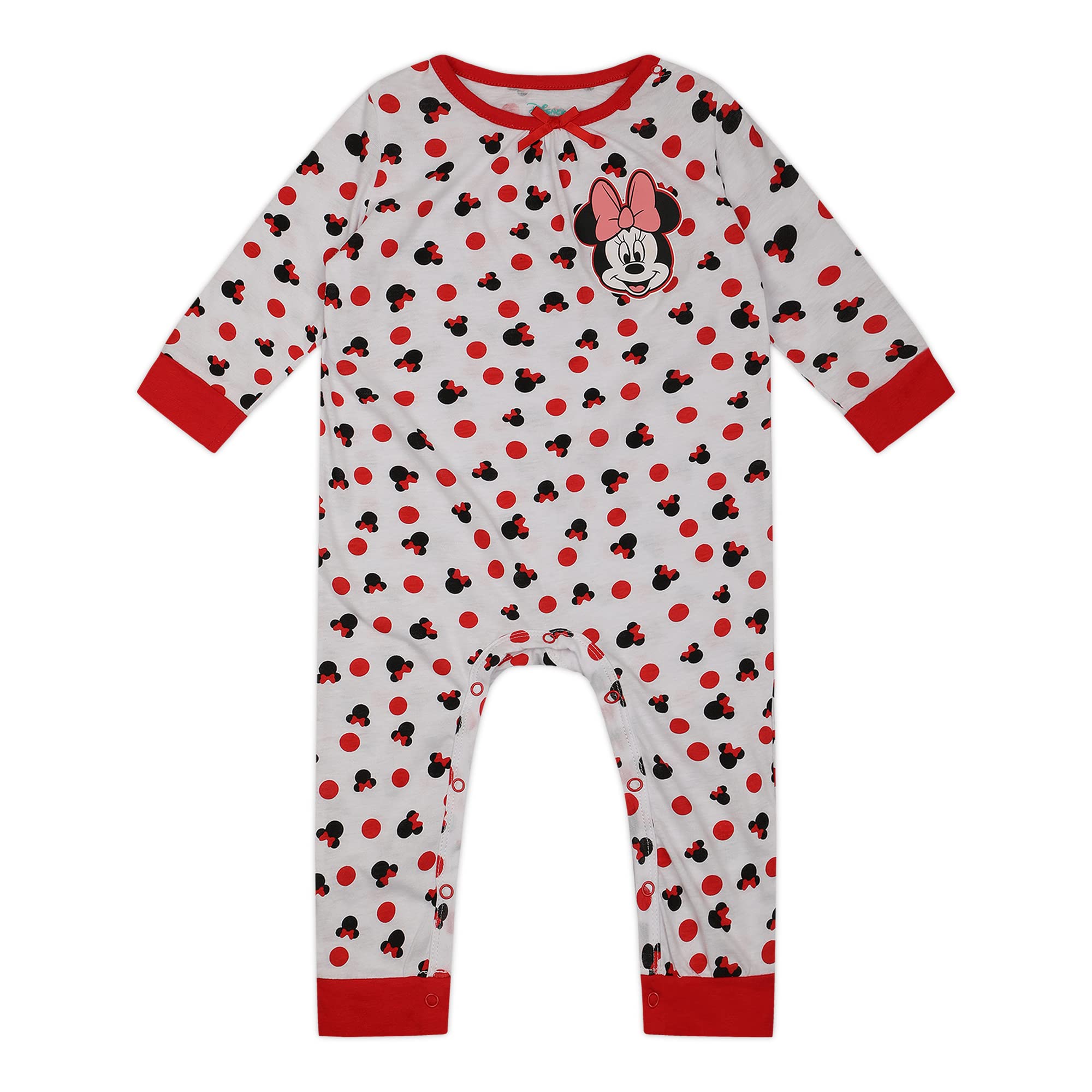 Disney Minnie Mouse Girls’ 2 Pack Long Sleeve Bodysuit Coverall for Newborn and Infant – Red/White