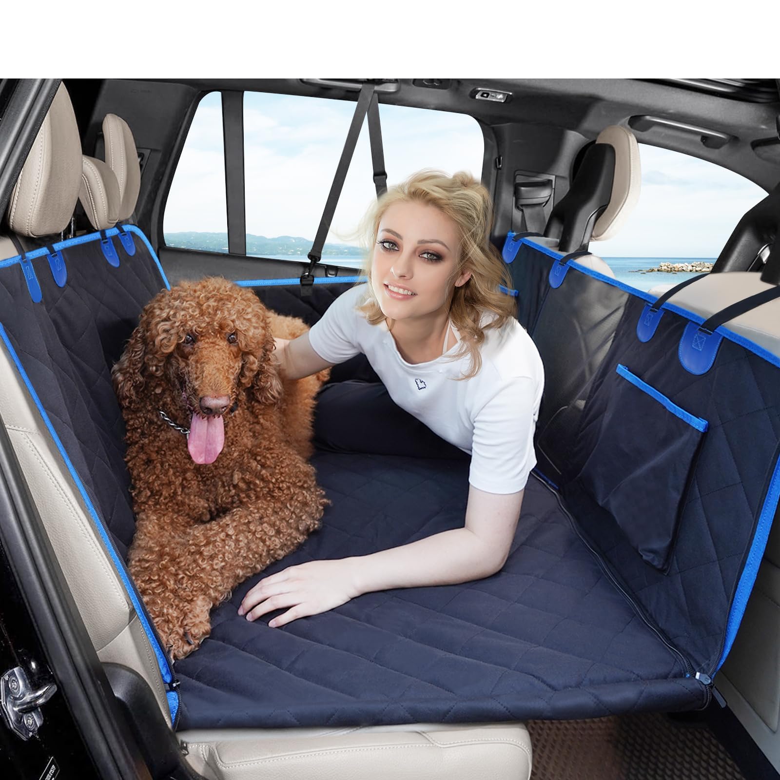 H HOH-Tech Back Seat Extender for Dogs,Hard Bottom Dog Car Seat Cover for Back Seat Bed,Anti-Scratch Dog Hammock for Car Travel,Backseat Portable Car Camping Pad for SUV Truck (Blue)