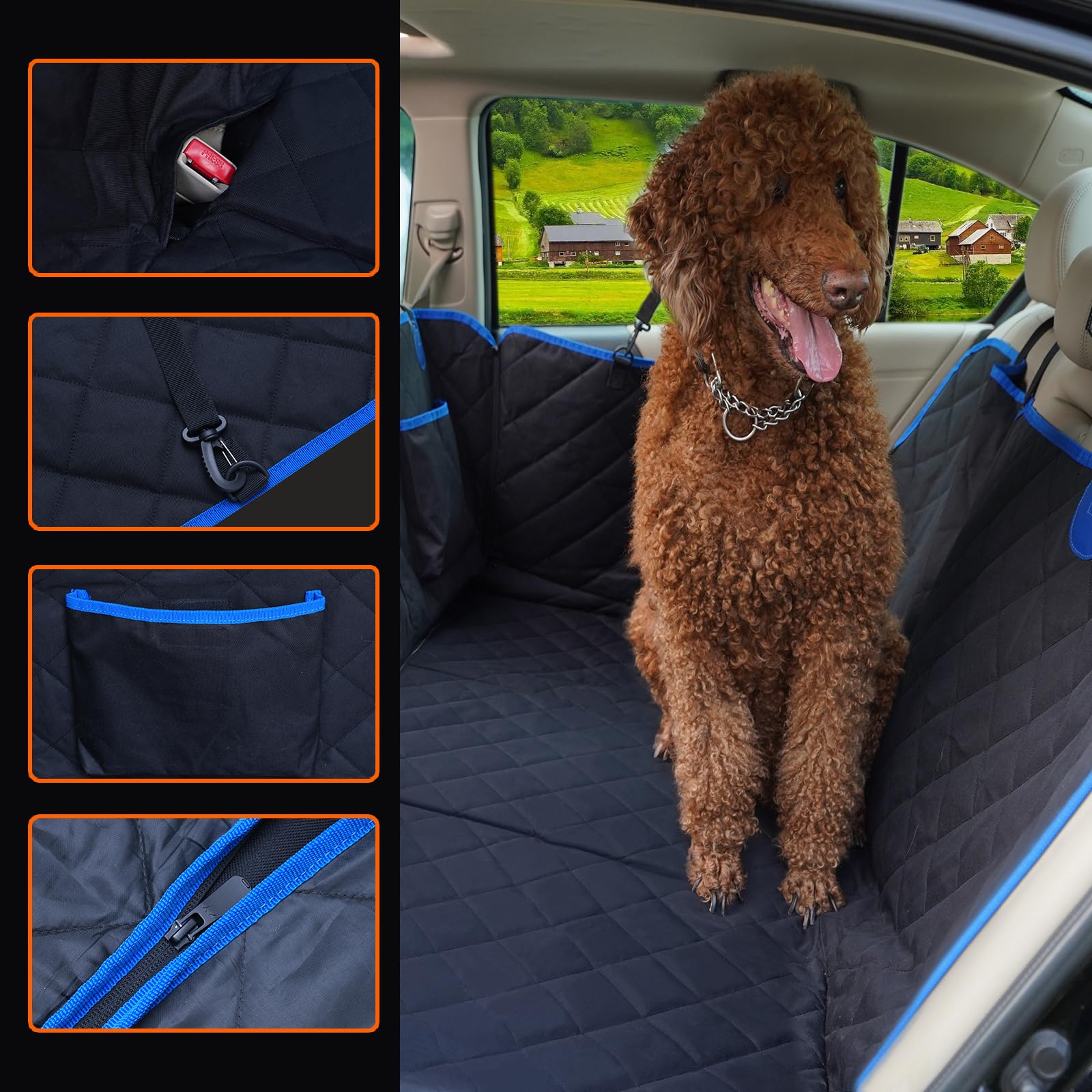 H HOH-Tech Back Seat Extender for Dogs,Hard Bottom Dog Car Seat Cover for Back Seat Bed,Anti-Scratch Dog Hammock for Car Travel,Backseat Portable Car Camping Pad for SUV Truck (Blue)