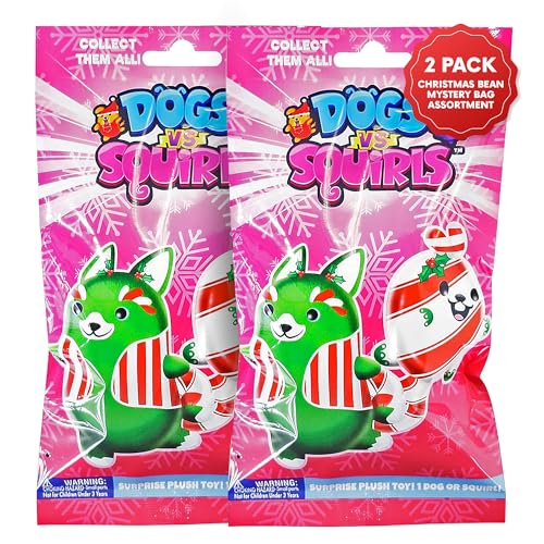 Dogs vs Squirls 2023 Christmas Mystery 2-Pack | Christmas Blind Bags for Boys and for Girls | Mystery Bag Stocking Stuffers | Plush Bean-Filled Dogs and Squirrels | Surprise Advent Calendar Toys