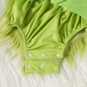 Toddler Baby Girl Christmas Heart Faux Green Fur Costume Tulle Tutu Romper Dress with Green Fuzzy Fur Leg Warmers Socks Green Headband Princess Party Xmas Holiday Outfit Clothes Green Red 4PCS 12-18 Months