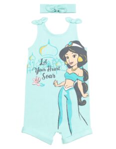 disney princess jasmine toddler girls romper and headband bow set blue 5t