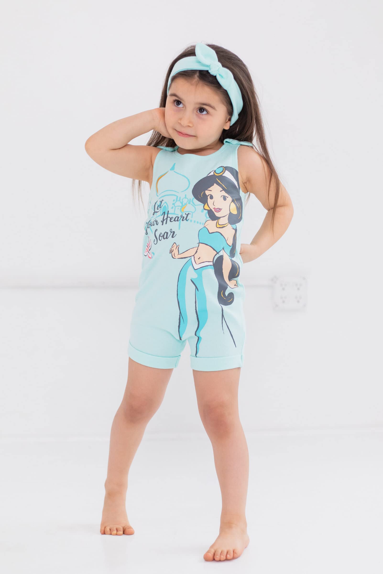 Disney Princess Jasmine Toddler Girls Romper and Headband Bow Set Blue 5T