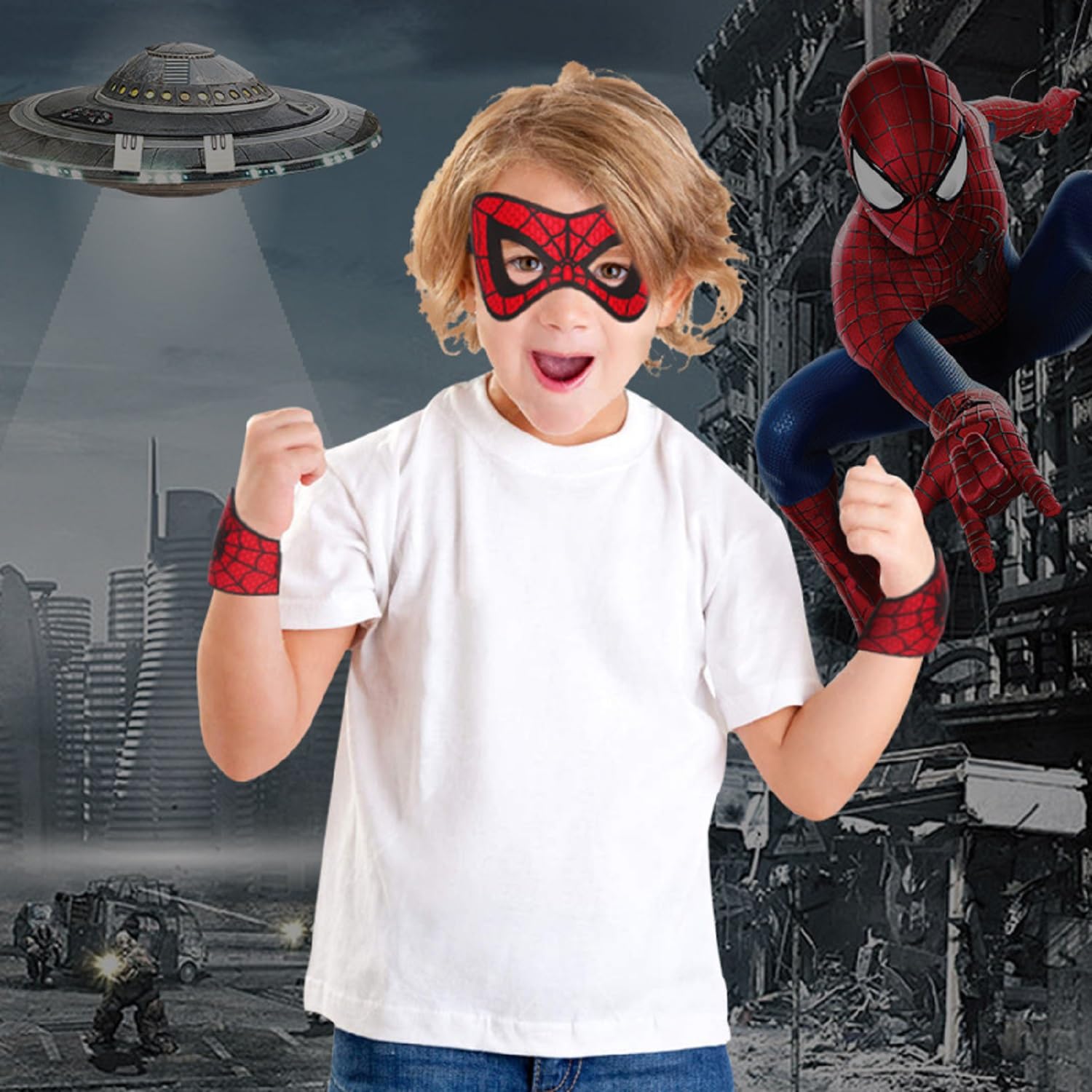 LSHDXD Spider Mask and Wristbands for Kids Boys,Halloween Superheros Masks Masquerades With Spider Wrist Band Party Mardi Gras Mask for Halloween Costume Party Cosplay