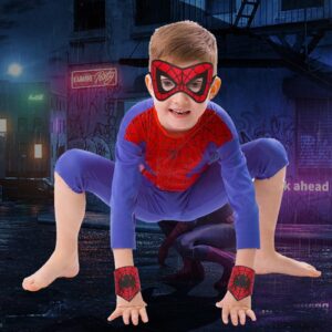 LSHDXD Spider Mask and Wristbands for Kids Boys,Halloween Superheros Masks Masquerades With Spider Wrist Band Party Mardi Gras Mask for Halloween Costume Party Cosplay