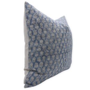 Fabritual Block Print Thick Linen 20x20 Throw Pillow Covers, Handmade Vintage Pillow Covers for Sofa and Couch, Floral Print Outdoor Cushion Cover with Boho Home Decor (Tulsi buti, Blue)