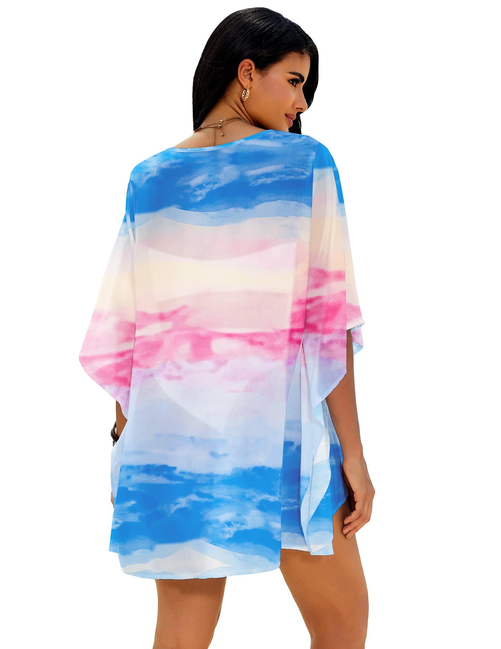 Ekouaer Tie-dye Women's Swimsuit Cover Ups Shirt V-Neck Bathing Suit Coverups Dress Bikini Beachwear