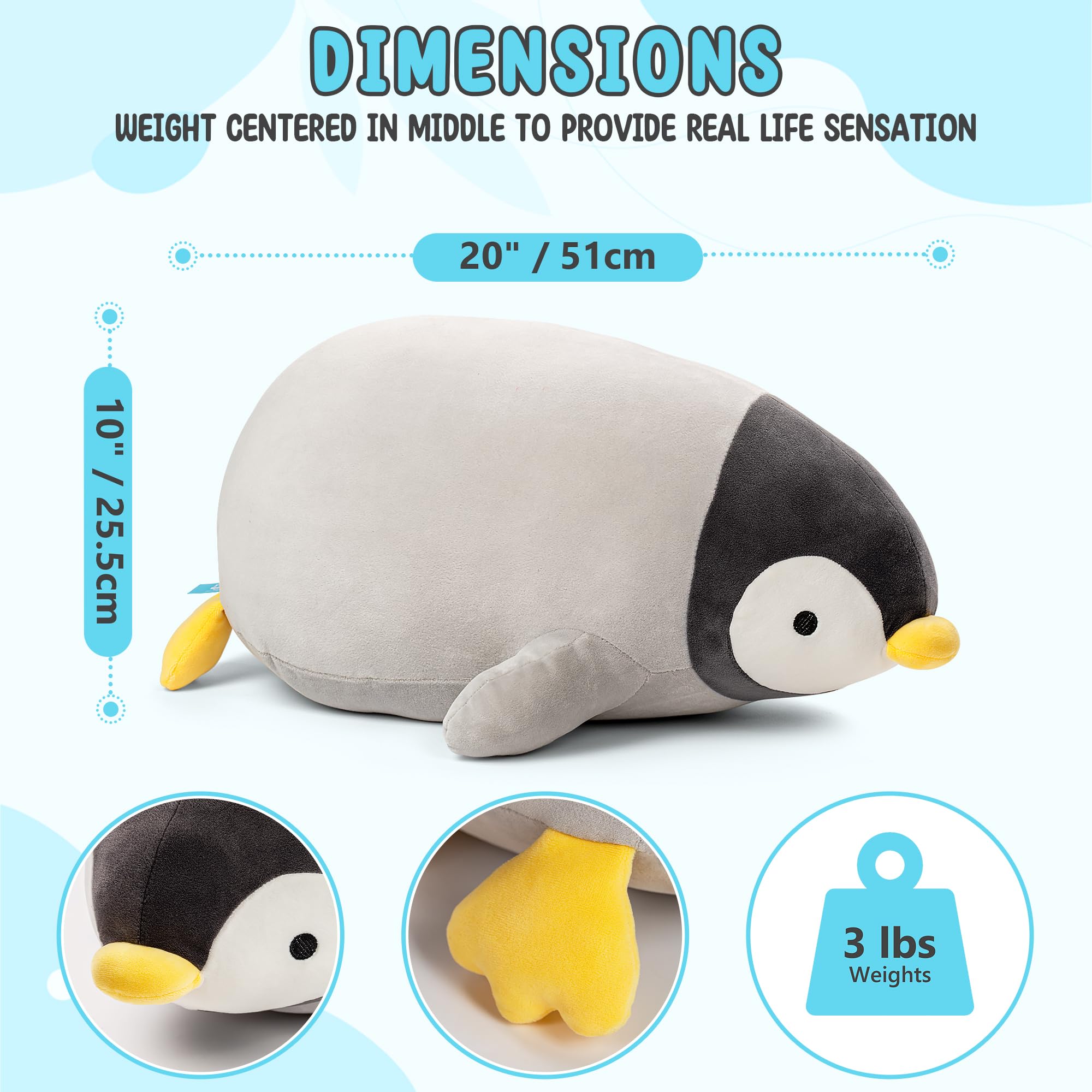 KAMBAH Weighted Stuffed Animals | 3 lbs Weighted Plush Penguin | 21" Adorable Penguin Stuffed Animals | Giant Weighted Plushie Toy for Boys Girls Adults | Toys and Gifts