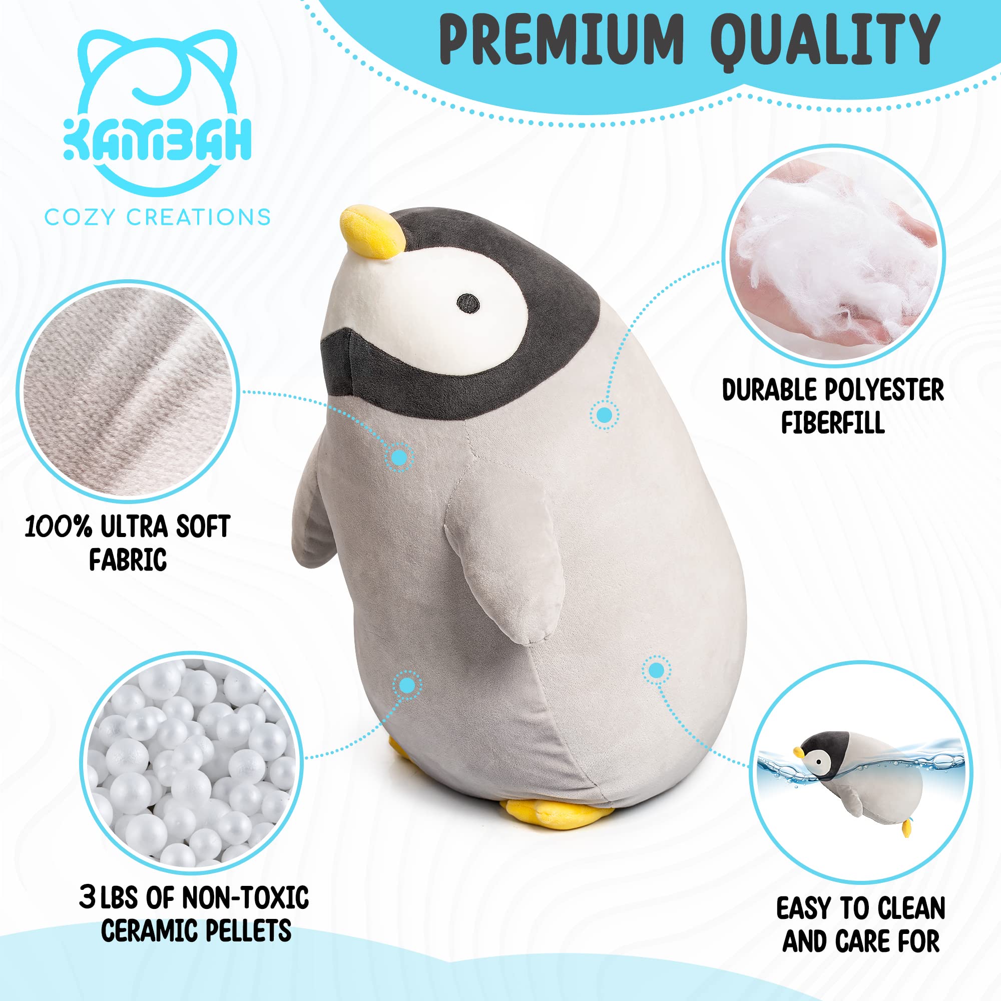 KAMBAH Weighted Stuffed Animals | 3 lbs Weighted Plush Penguin | 21" Adorable Penguin Stuffed Animals | Giant Weighted Plushie Toy for Boys Girls Adults | Toys and Gifts