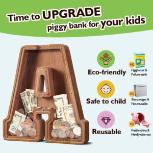 SummiDate Extra Large Wooden Piggy Bank| Piggy Bank for Boys Girls Toddler| Alphabet G Money Bank| Coin Bank Birthday Gift for Kids|Children's Day Gift(12"- Initial-G)