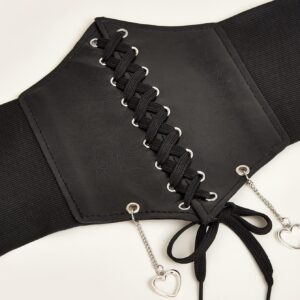 Verdusa Women's Costume Belt Vintage Lace Up Wide Waistband PU Leather Punk Corset Metal Heart Black M
