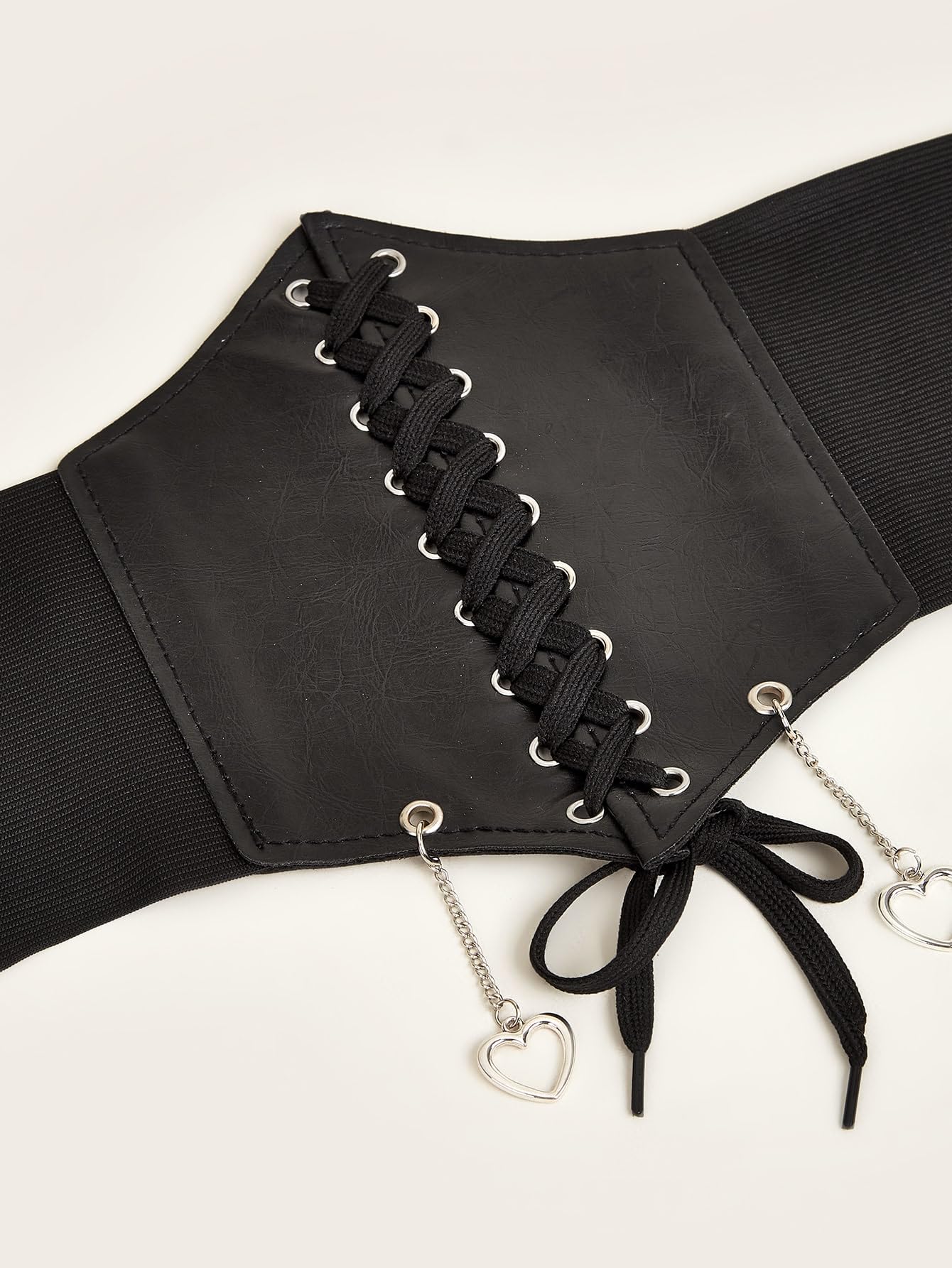 Verdusa Women's Costume Belt Vintage Lace Up Wide Waistband PU Leather Punk Corset Metal Heart Black M