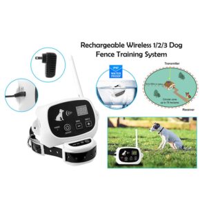 iMeshbean Electric Wireless Dog Fence, Pet Containment System Boundary Container with IP65 Waterproof Dog Training Collar Receiver, Adjustable Range Up to 1640ft (for 3 Dogs)