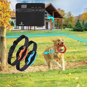 PcEoTllar Electric Fence for Dogs, Rechargeable Underground Dog Fence System, Pet Containment System, 2 Waterproof Collar Receivers, with 656Ft Underground/Aboveground Boundary Wire