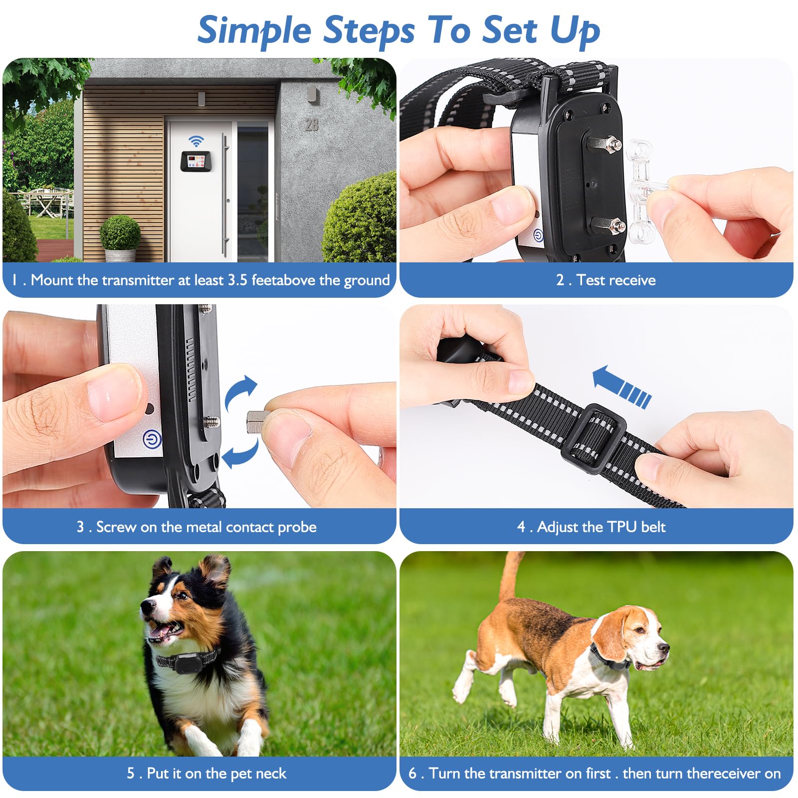 Wireless Dog Fence System, Electric Dog Fence for 2 Dogs & Remote Trainer, Portable Dog Perimeter Fence Wireless, Adjustable Pet Training Collar Receiver for The Yard, Harmless for Medium Large Dogs