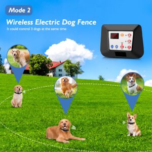 Wireless Dog Fence System, Electric Dog Fence for 2 Dogs & Remote Trainer, Portable Dog Perimeter Fence Wireless, Adjustable Pet Training Collar Receiver for The Yard, Harmless for Medium Large Dogs