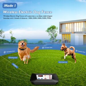 Wireless Dog Fence System, Electric Dog Fence for 2 Dogs & Remote Trainer, Portable Dog Perimeter Fence Wireless, Adjustable Pet Training Collar Receiver for The Yard, Harmless for Medium Large Dogs