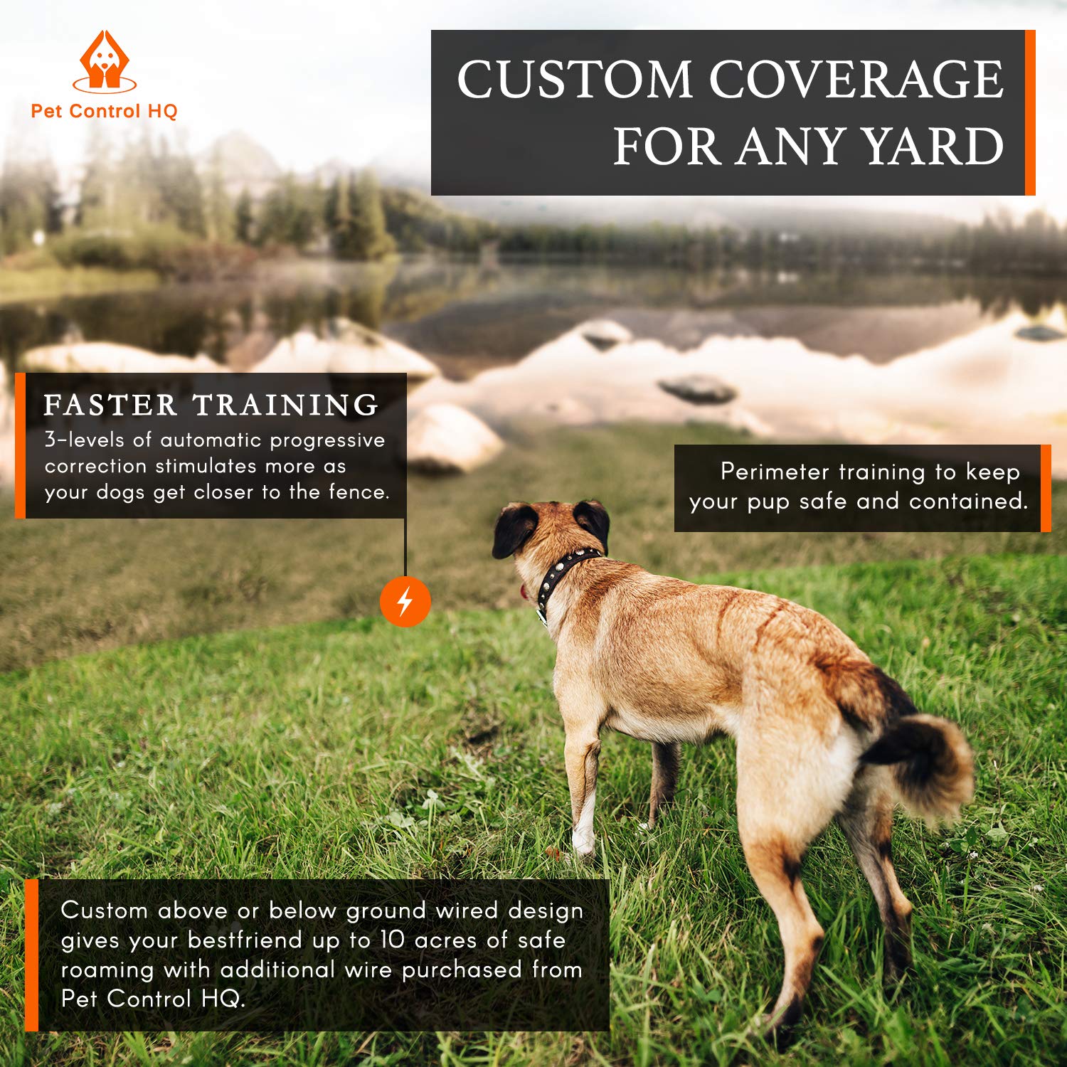 Wireless Dog Fence System - Dog Fence Electric Shock Collar Training with Remote - Pet Containment System with Fence Wire Underground Perimeter - 2 Bark Collar Included