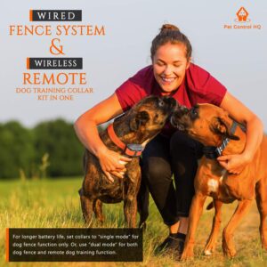 Wireless Dog Fence System - Dog Fence Electric Shock Collar Training with Remote - Pet Containment System with Fence Wire Underground Perimeter - 2 Bark Collar Included