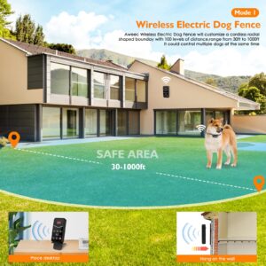 BHCEY Wireless Dog Fence, Electric Fence System,Remote Dog Shock Training Collar 2 in 1, Perimeter Wireless Dog Boundary Pet Containment System Outdoor for The Yard,Suitable for Large/Small Dogs