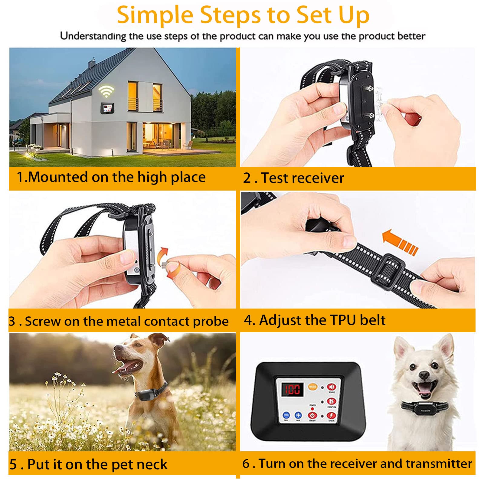 HEXIEDEN Wireless Dog Fence,Pet Containment System,Electric Dog Training Collar with Remote Dog Boundary System,Reflective Stripe,Waterproof,Adjustable Range,Harmless,for 1 2 3 Dogs,for3dogs