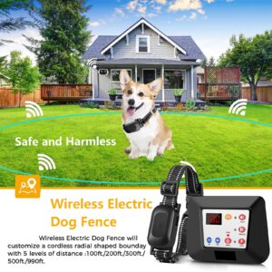 HEXIEDEN Wireless Dog Fence,Pet Containment System,Electric Dog Training Collar with Remote Dog Boundary System,Reflective Stripe,Waterproof,Adjustable Range,Harmless,for 1 2 3 Dogs,for3dogs