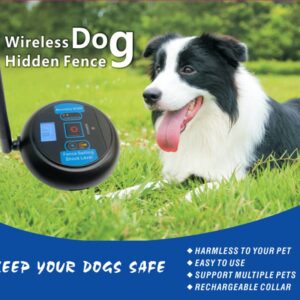 HEXIEDEN Wireless Dog Electric Fence Pet Safe Boundary Containment System,with Rechargeable Waterproof Shock Bark Stopper Training Collar,Adjustable Signal Range,for Small Medium Large Dog,for2dogs